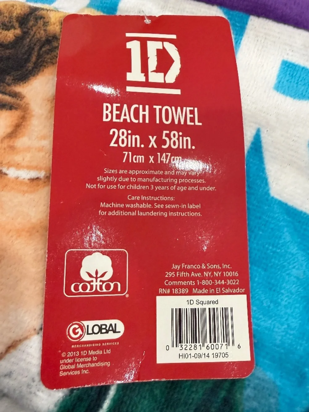 One Direction 2013 Beach Towel Harry Styles Liam Zayn Niall Louis 1D 28 x 58 New